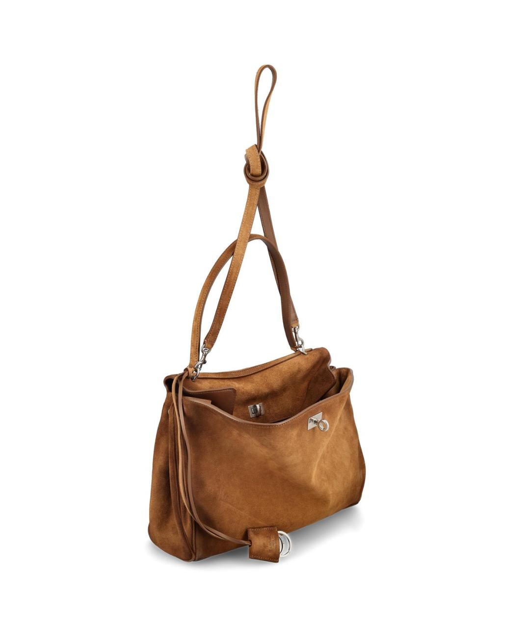 BALENCIAGA Горчичная замшевая сумка тоут, фото 3