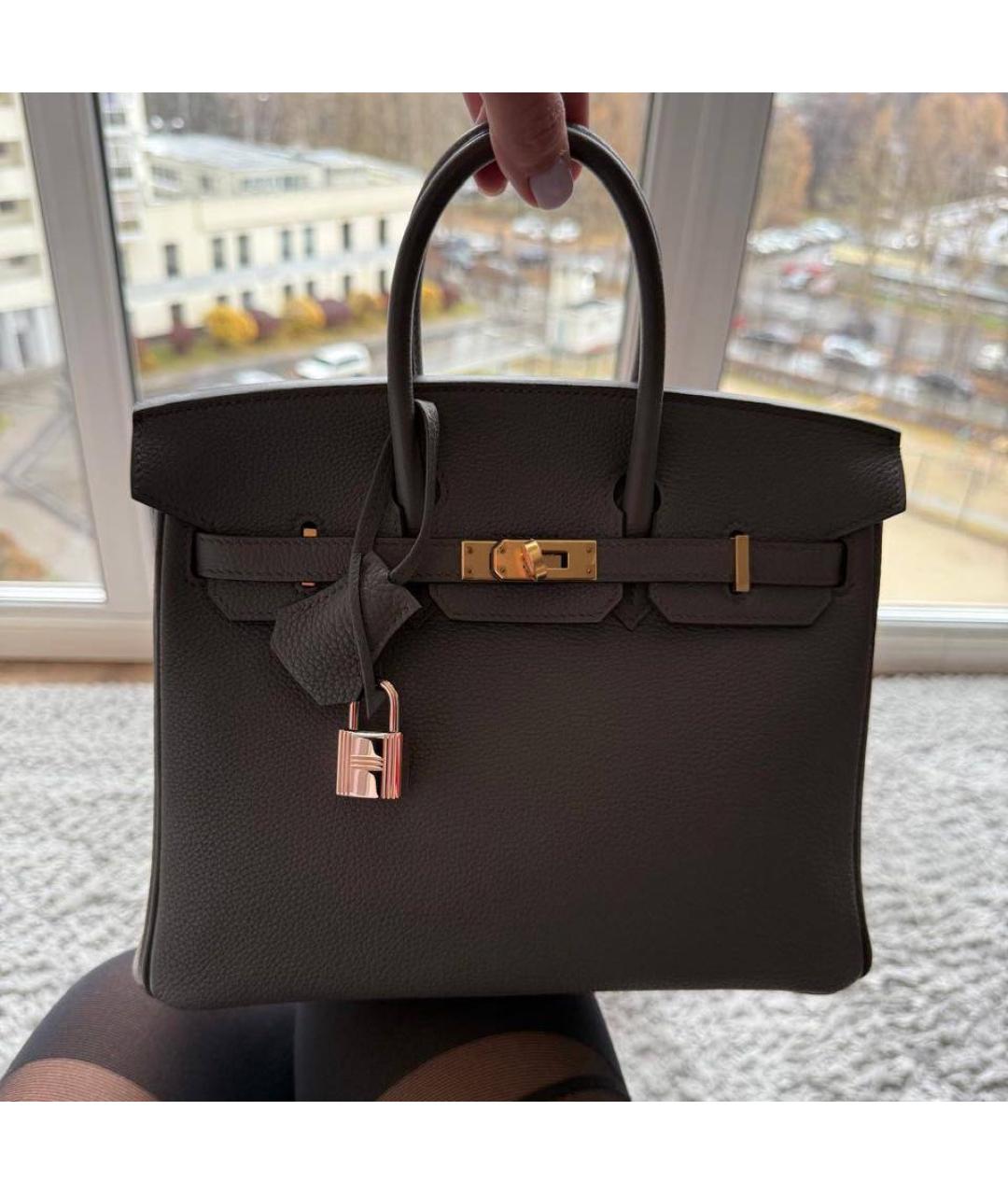 HERMES Серая кожаная сумка тоут, фото 2