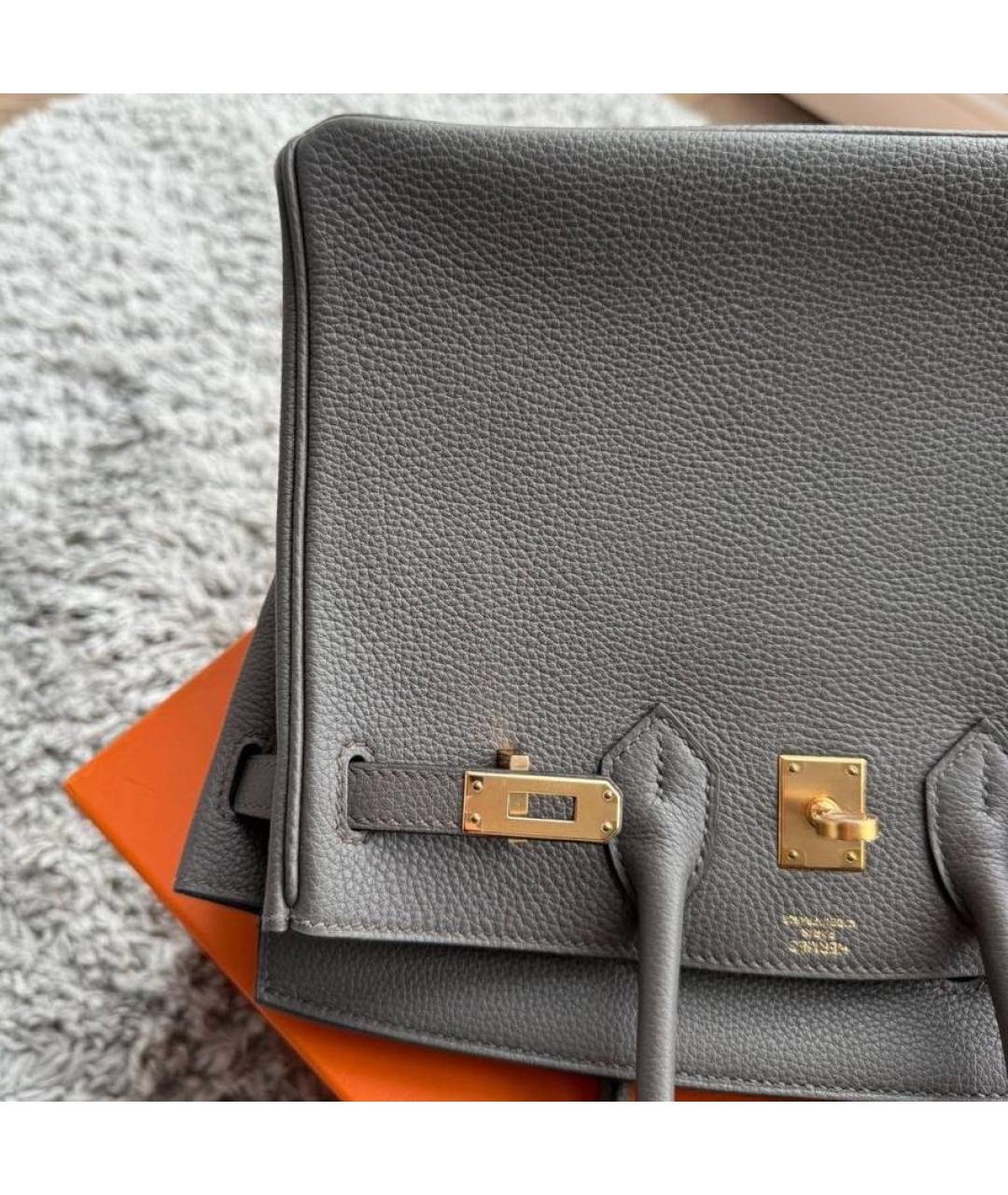HERMES Серая кожаная сумка тоут, фото 4