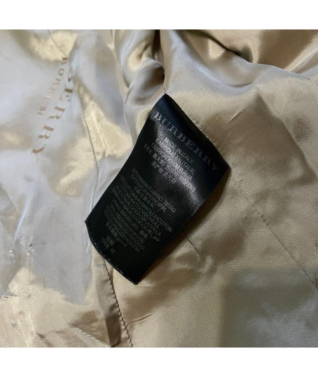 BURBERRY Золотой хлопковый тренч/плащ, фото 7