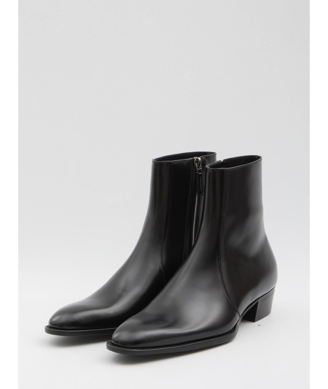 SAINT LAURENT Черные кожаные высокие ботинки, фото 2
