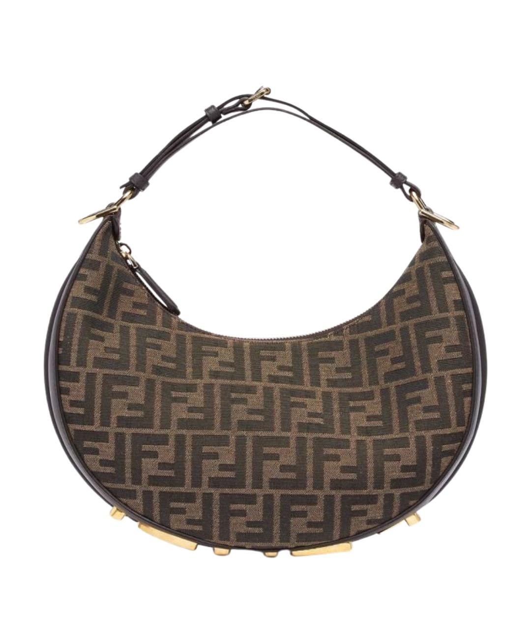 FENDI Коричневая тканевая сумка с короткими ручками, фото 1