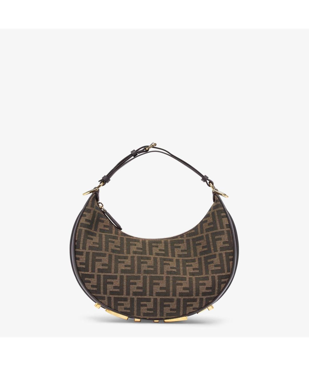 FENDI Коричневая тканевая сумка с короткими ручками, фото 6