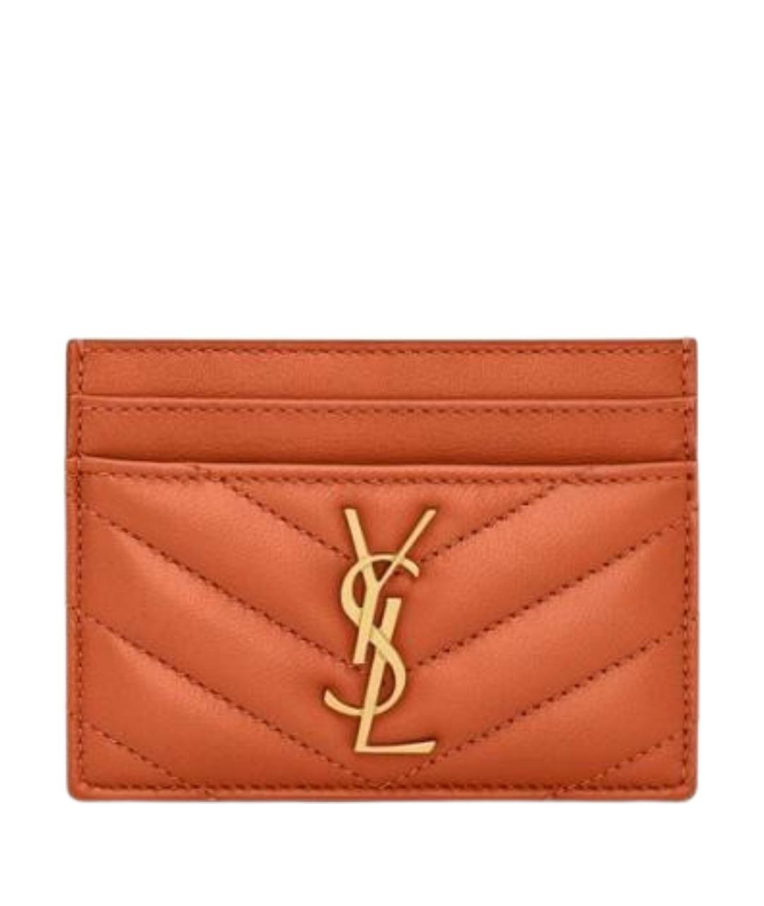SAINT LAURENT Оранжевый кожаный кардхолдер, фото 1