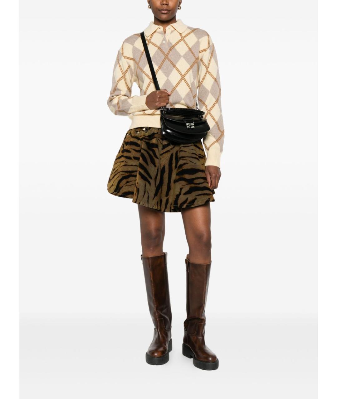 GANNI Коричневая хлопковая юбка мини, фото 4