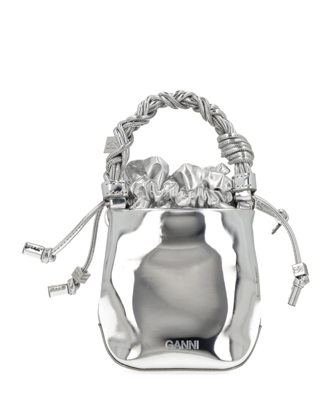 GANNI Серебряная кожаная сумка с короткими ручками, фото 3