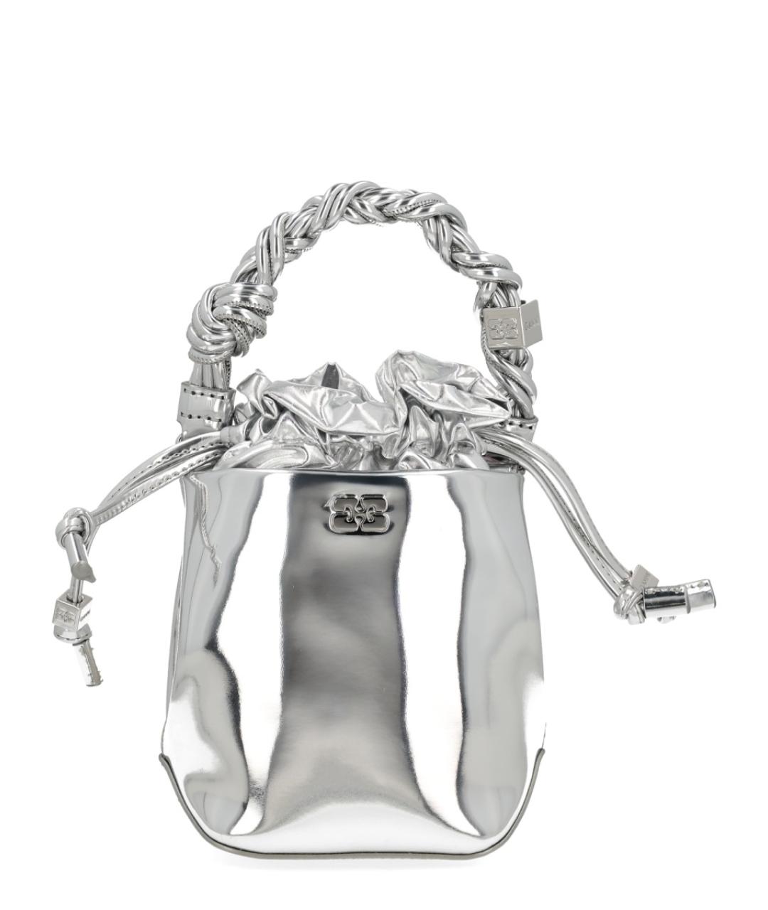 GANNI Серебряная кожаная сумка с короткими ручками, фото 1