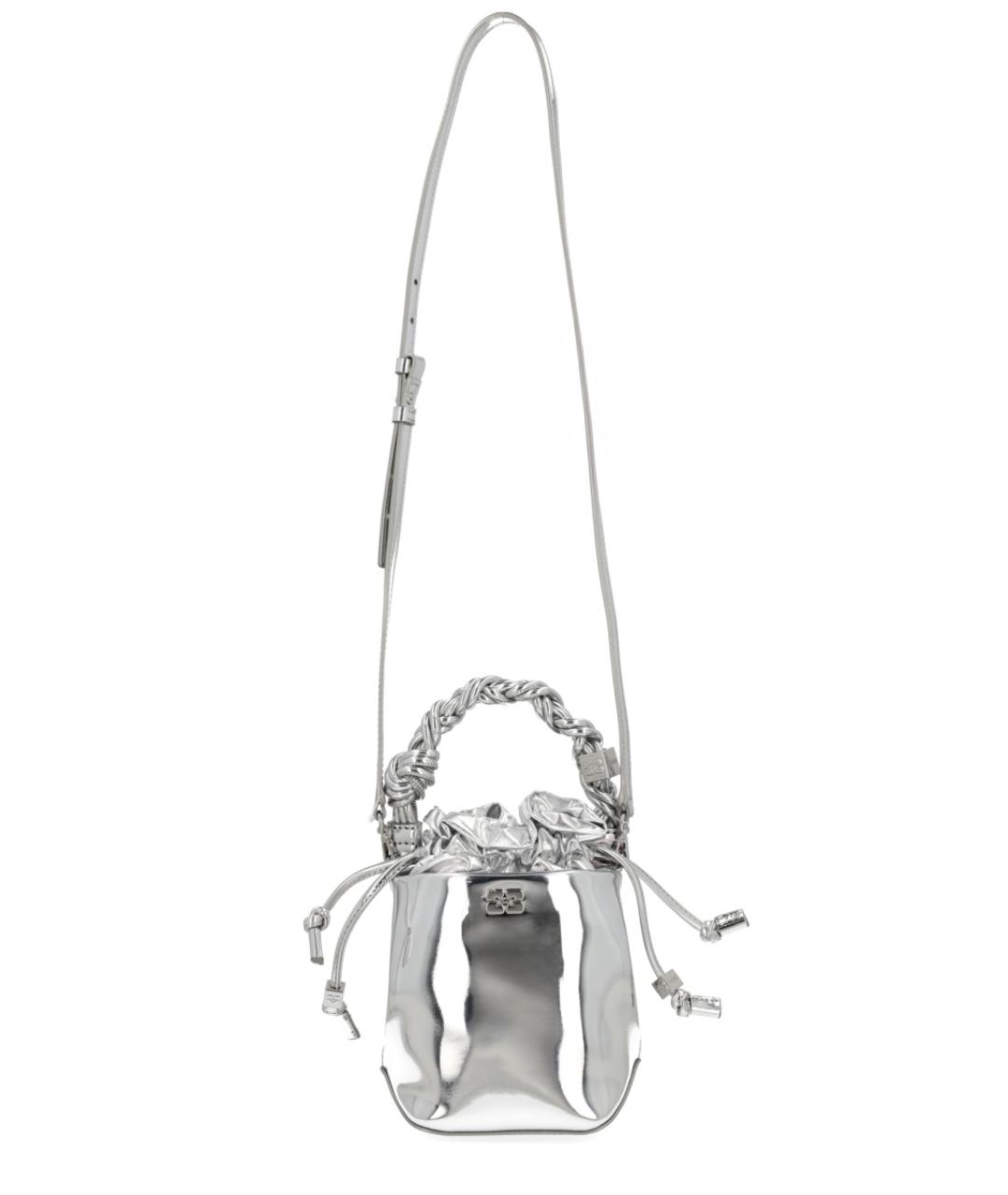 GANNI Серебряная кожаная сумка с короткими ручками, фото 2