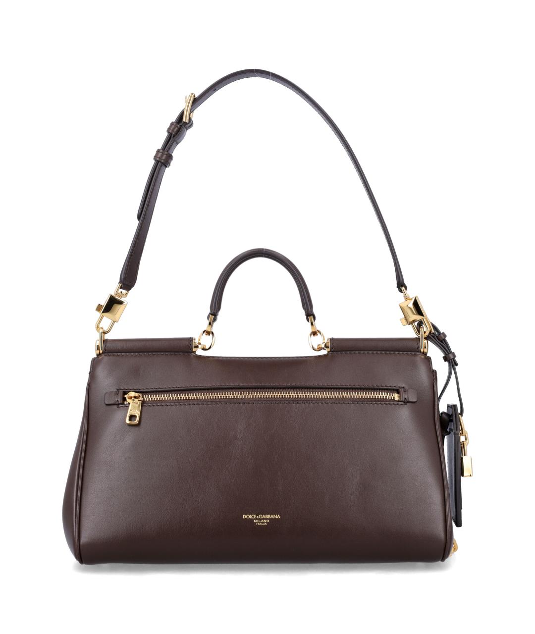 DOLCE&GABBANA Коричневая кожаная сумка с короткими ручками, фото 3