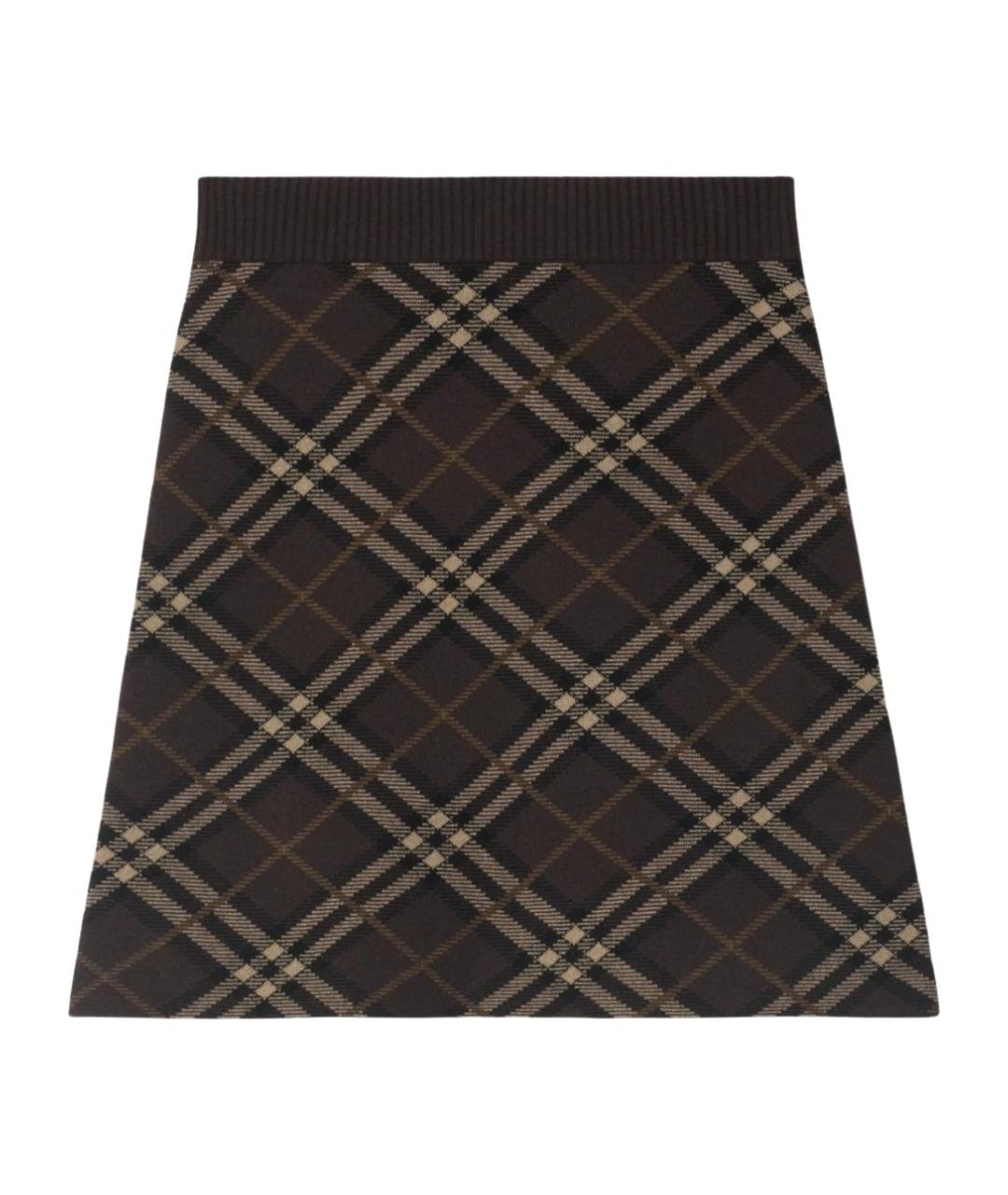 BURBERRY Коричневая шерстяная юбка мини, фото 1