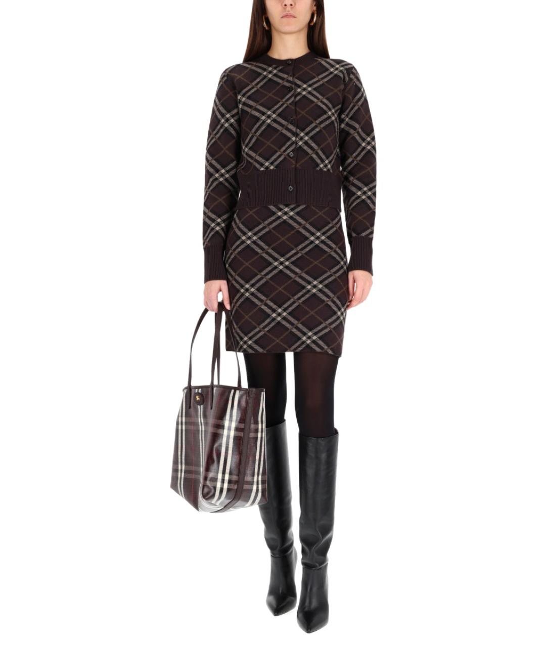 BURBERRY Коричневая шерстяная юбка мини, фото 3
