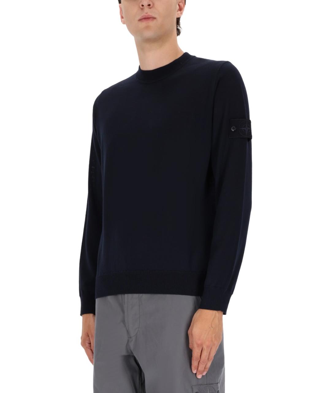 STONE ISLAND Темно-синий шерстяной джемпер / свитер, фото 4