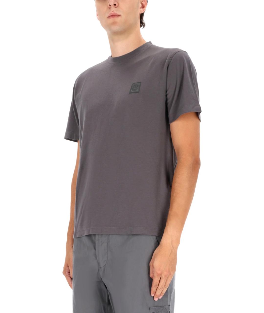 STONE ISLAND Серая хлопковая футболка, фото 3