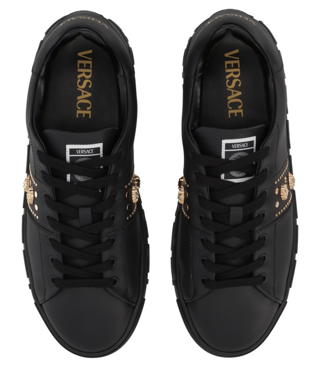 VERSACE Черные кожаные низкие кроссовки / кеды, фото 5
