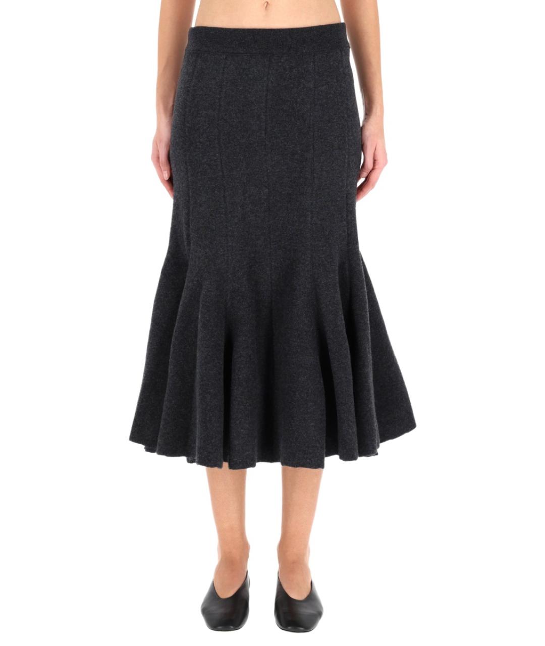 BOTTEGA VENETA Антрацитовая кашемировая юбка миди, фото 5