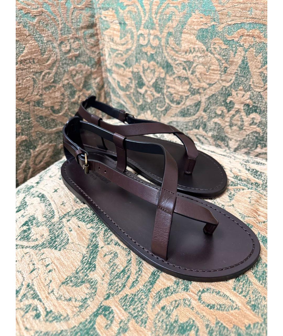 SAINT LAURENT Коричневые кожаные босоножки, фото 3