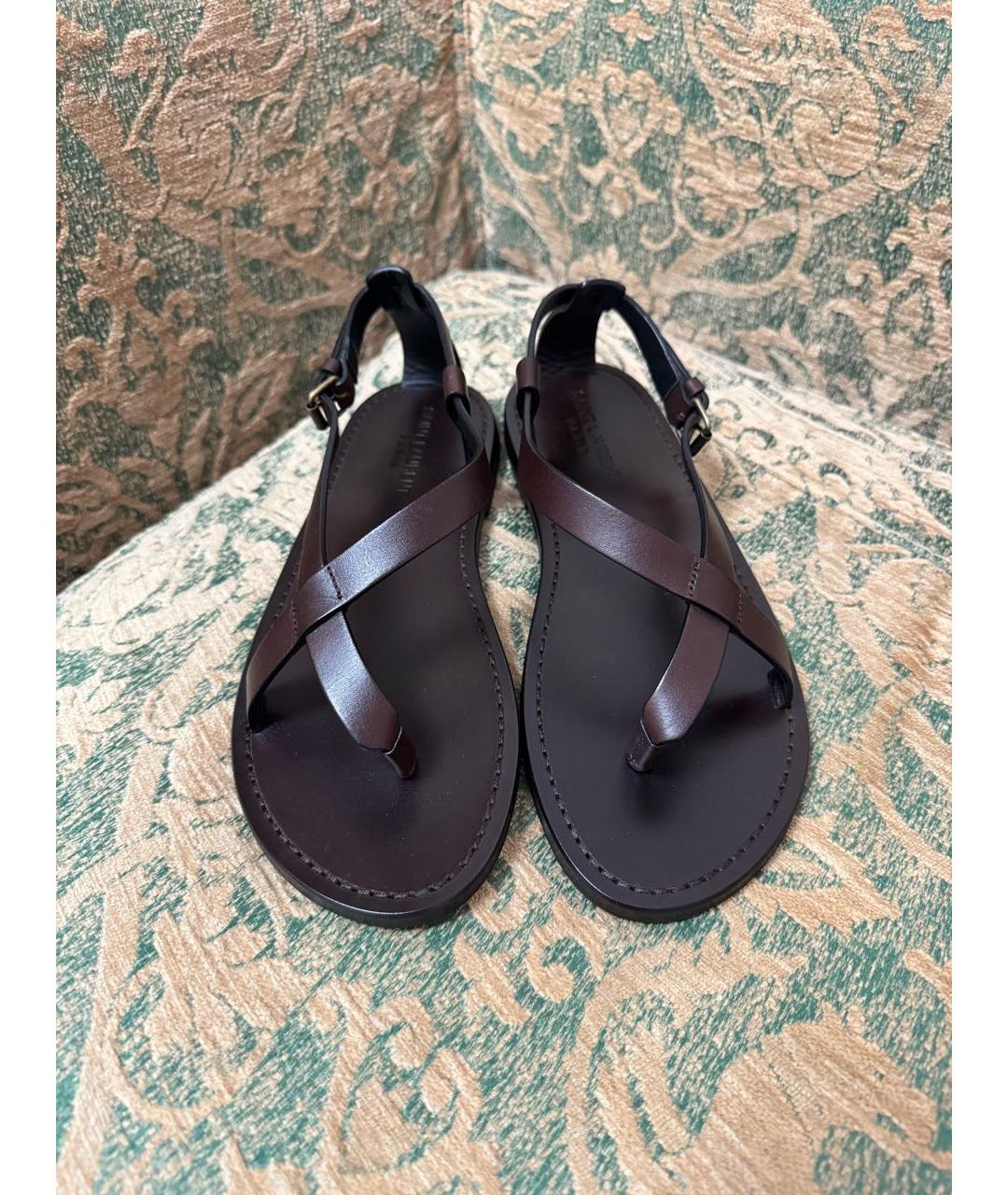 SAINT LAURENT Коричневые кожаные босоножки, фото 2