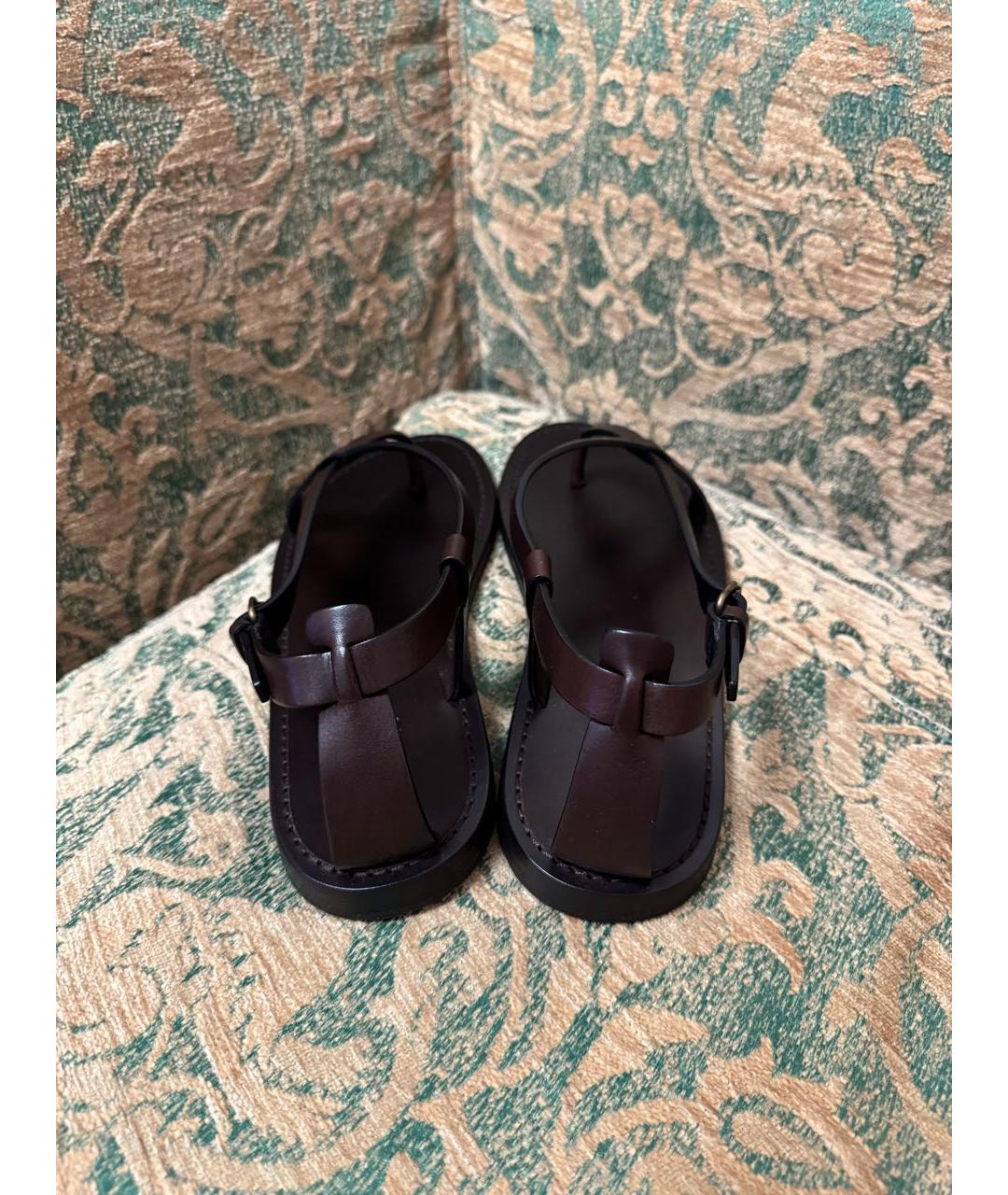 SAINT LAURENT Коричневые кожаные босоножки, фото 4