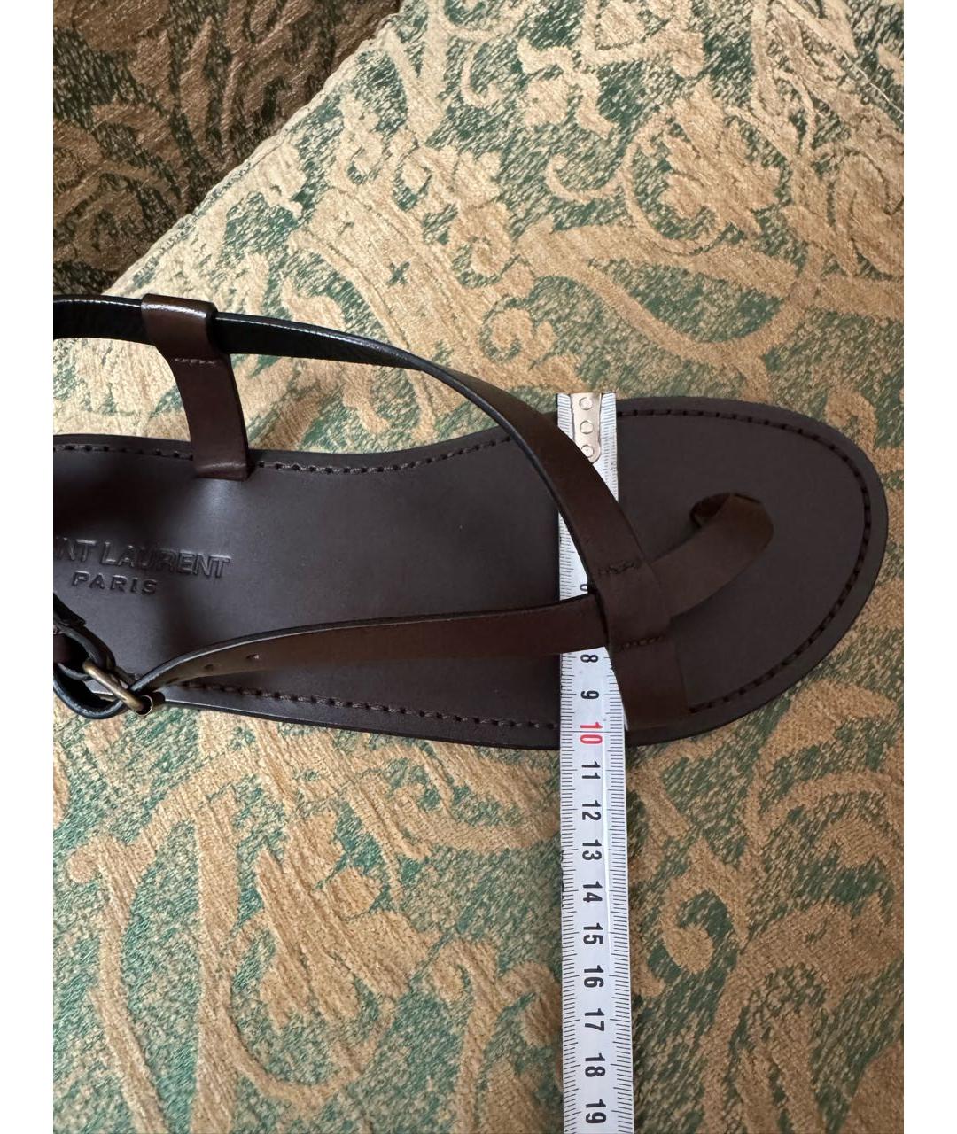 SAINT LAURENT Коричневые кожаные сандалии, фото 7