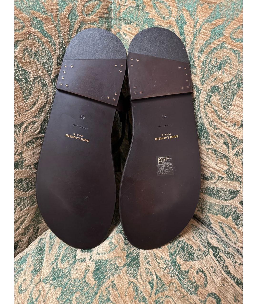 SAINT LAURENT Коричневые кожаные сандалии, фото 4