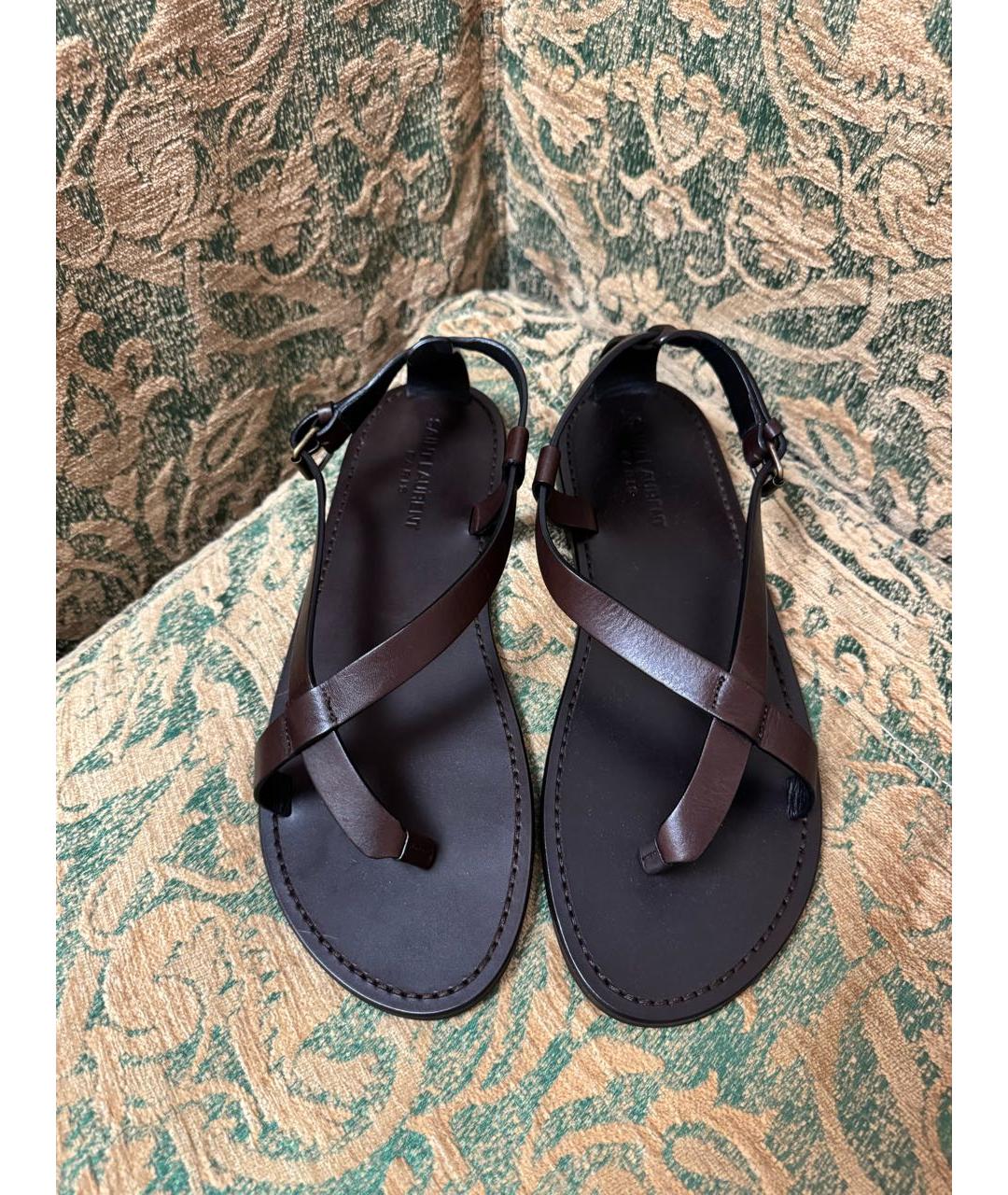 SAINT LAURENT Коричневые кожаные сандалии, фото 2
