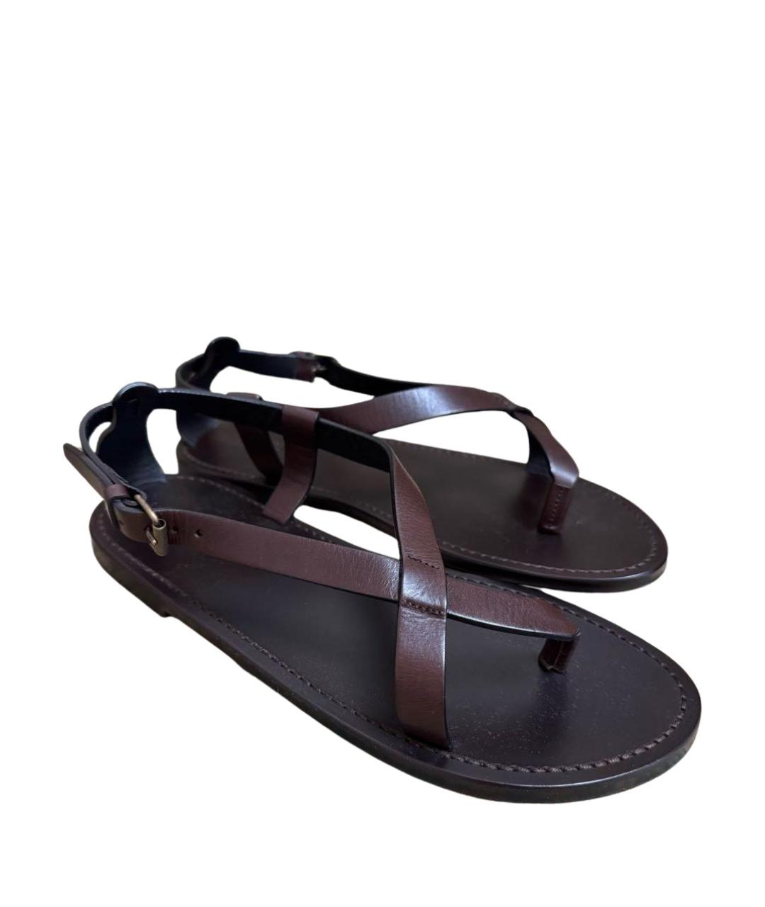 SAINT LAURENT Коричневые кожаные сандалии, фото 1