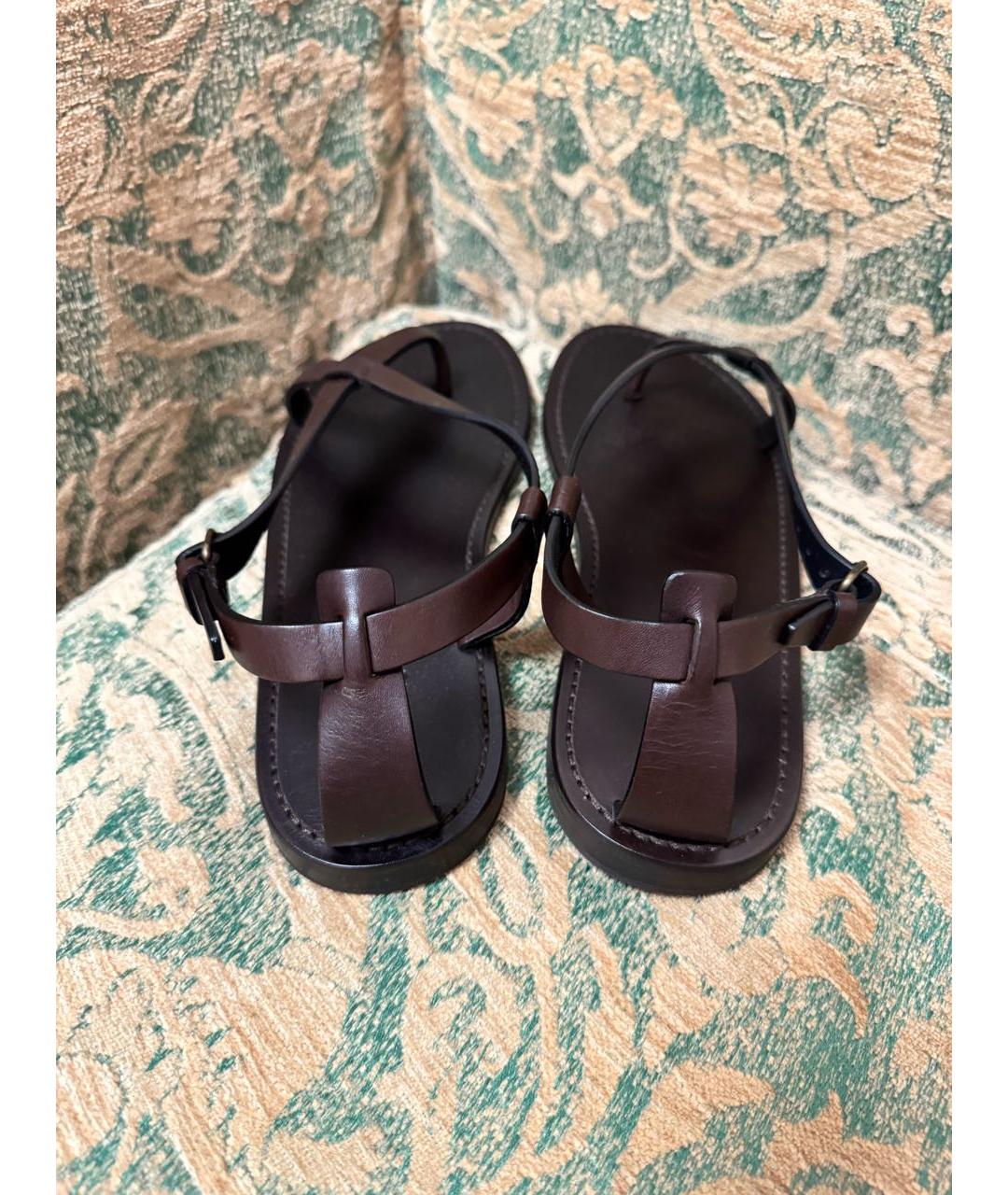SAINT LAURENT Коричневые кожаные сандалии, фото 3