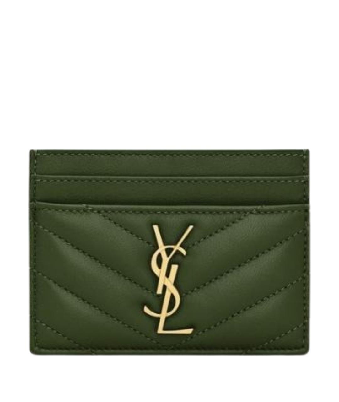 SAINT LAURENT Зеленый кожаный кардхолдер, фото 1