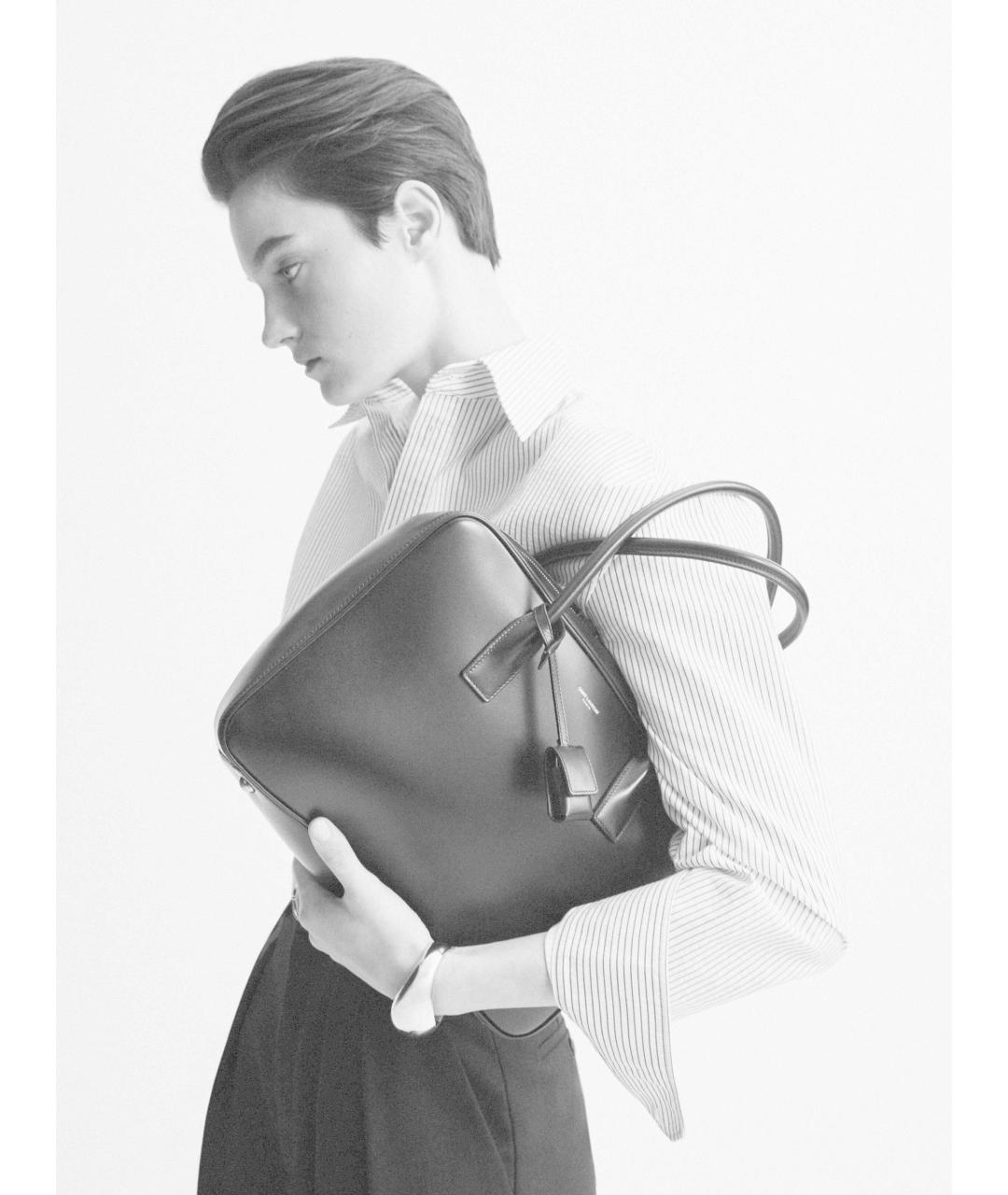 SAINT LAURENT Черная кожаная сумка тоут, фото 5