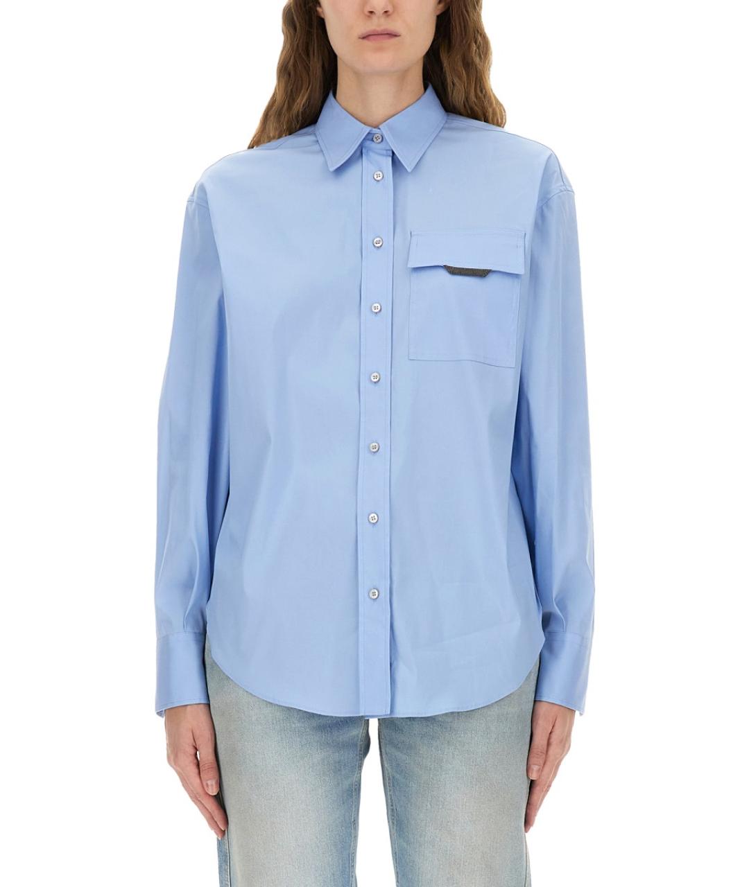 BRUNELLO CUCINELLI Голубая хлопковая рубашка, фото 2