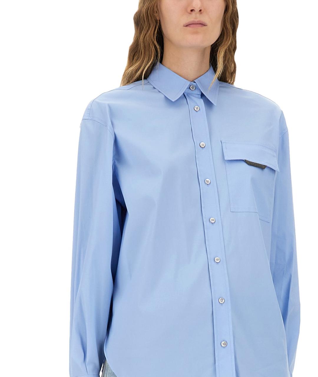 BRUNELLO CUCINELLI Голубая хлопковая рубашка, фото 5