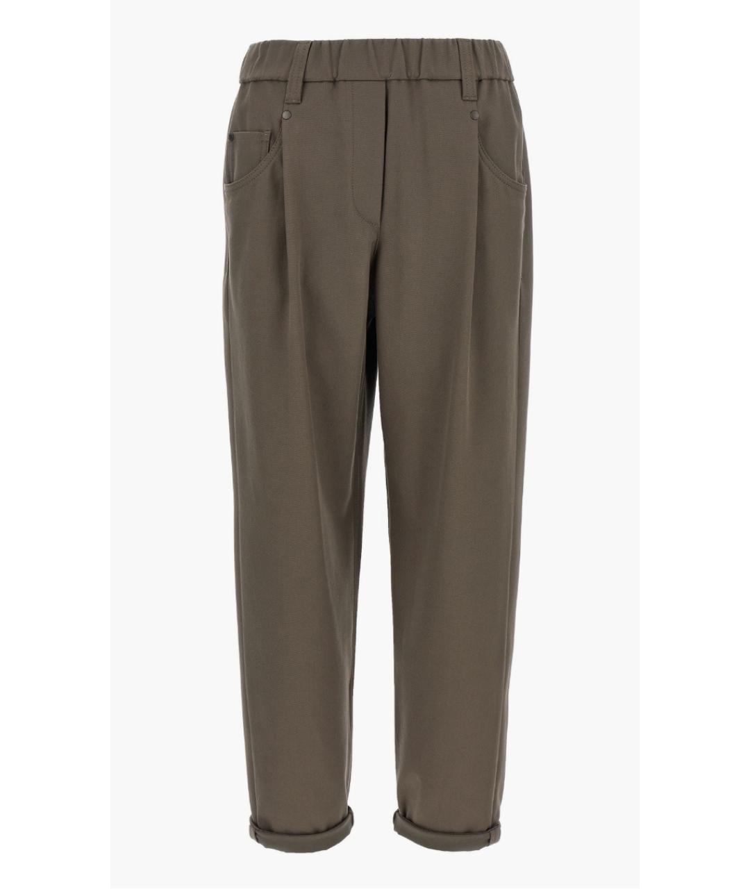 BRUNELLO CUCINELLI Хаки хлопковые прямые брюки, фото 6