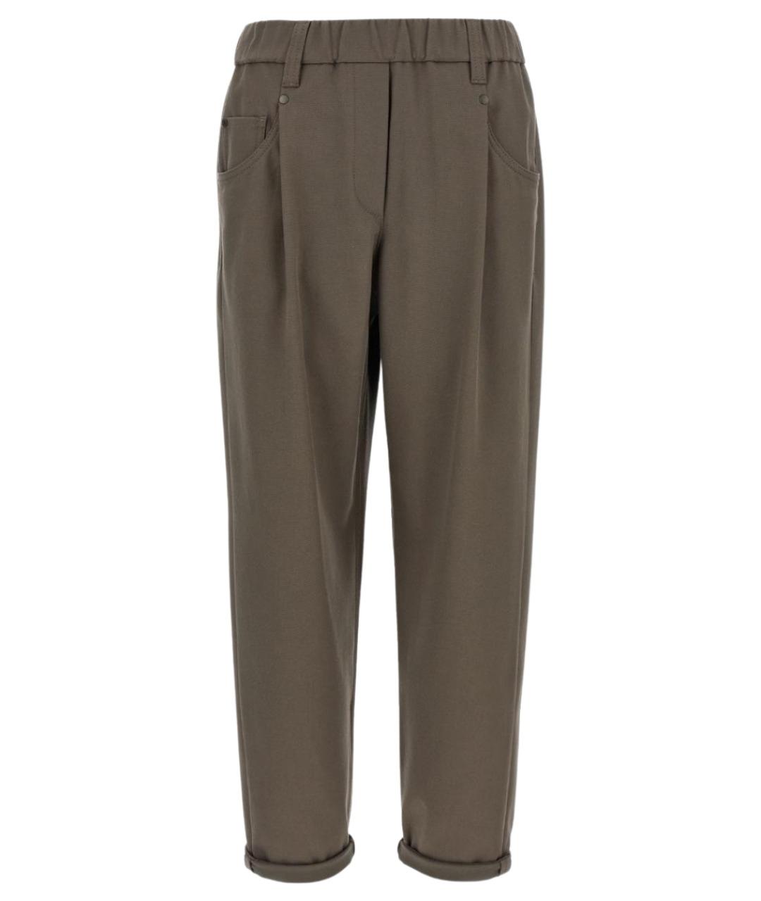 BRUNELLO CUCINELLI Хаки хлопковые прямые брюки, фото 1