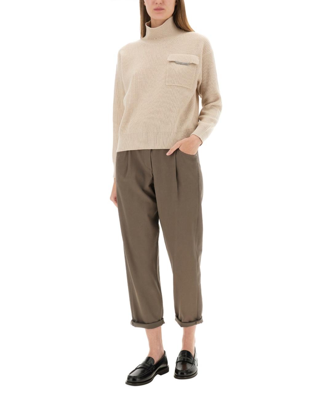 BRUNELLO CUCINELLI Хаки хлопковые прямые брюки, фото 3