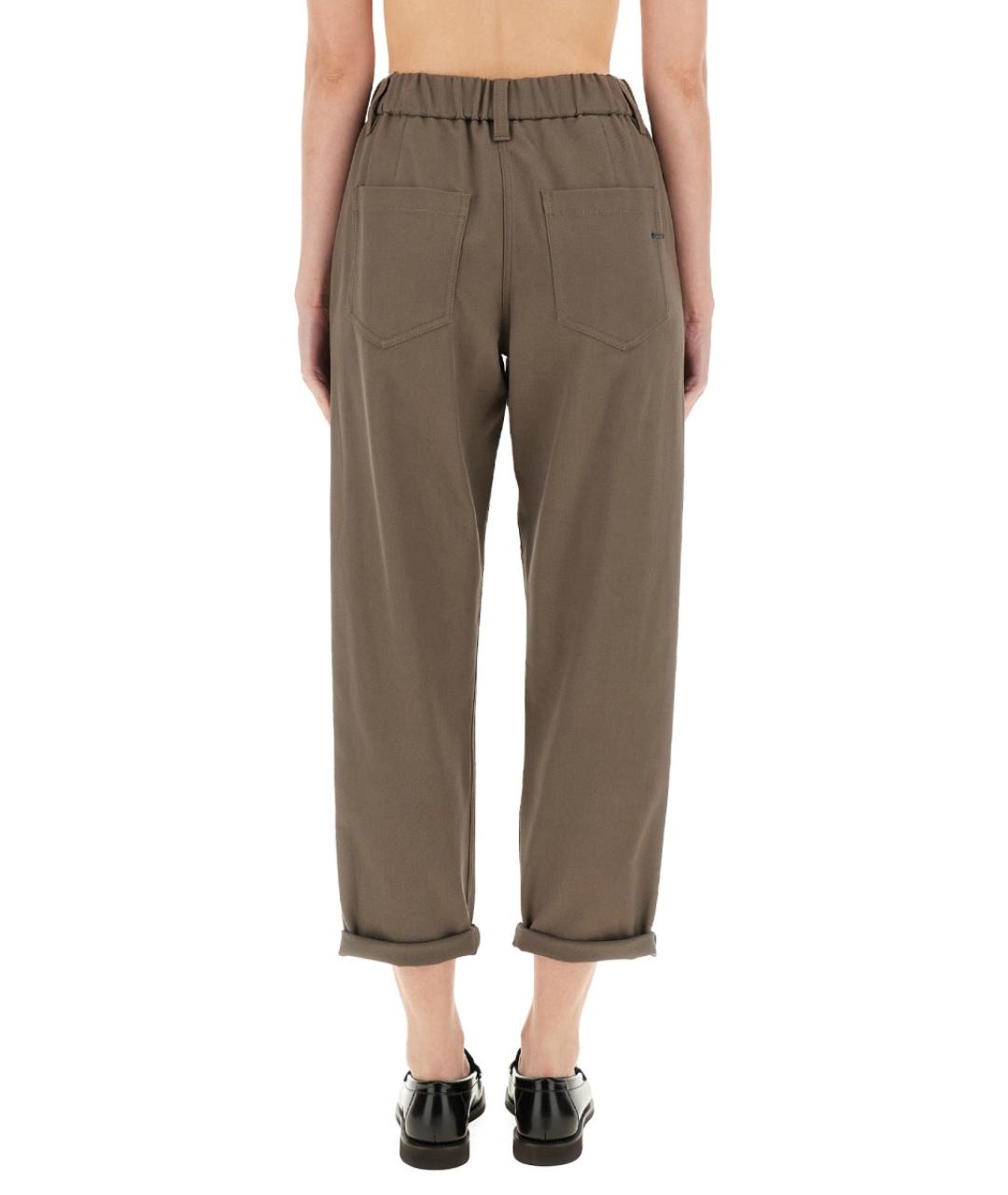 BRUNELLO CUCINELLI Хаки хлопковые прямые брюки, фото 4