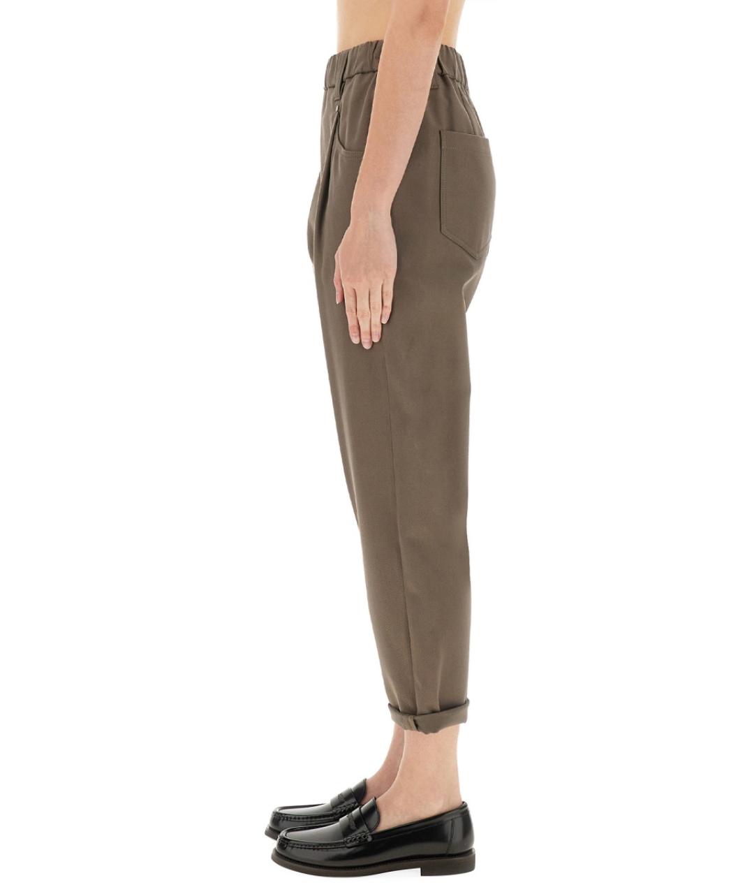 BRUNELLO CUCINELLI Хаки хлопковые прямые брюки, фото 5