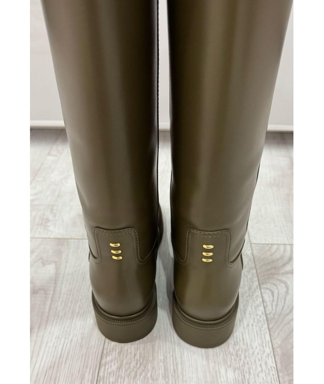 FENDI Хаки кожаные сапоги, фото 4