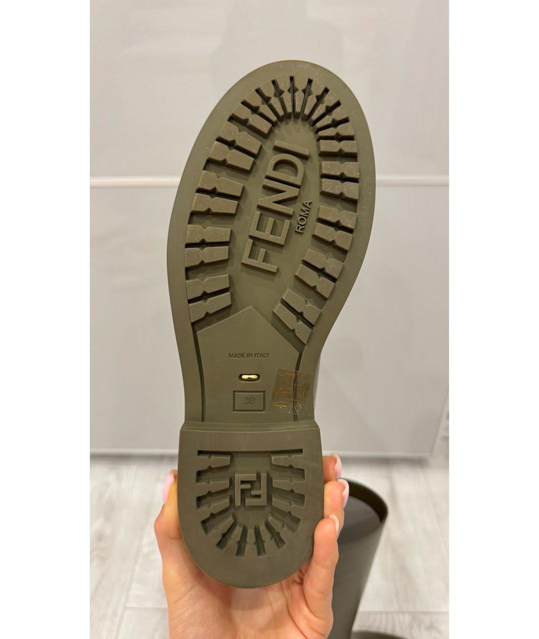 FENDI Хаки кожаные сапоги, фото 5