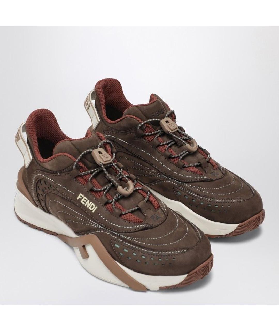 FENDI Коричневые замшевые кроссовки, фото 2