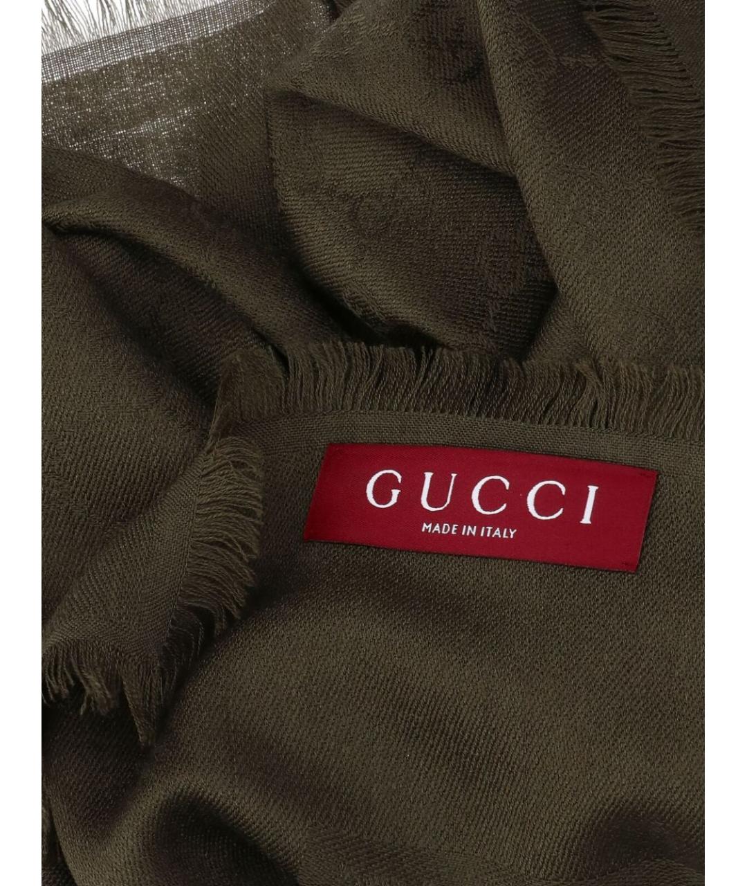 GUCCI Хаки шерстяной шарф, фото 2