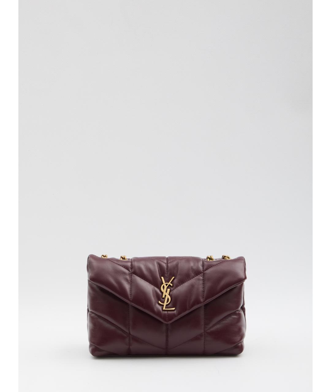 SAINT LAURENT Бордовая кожаная сумка через плечо, фото 6