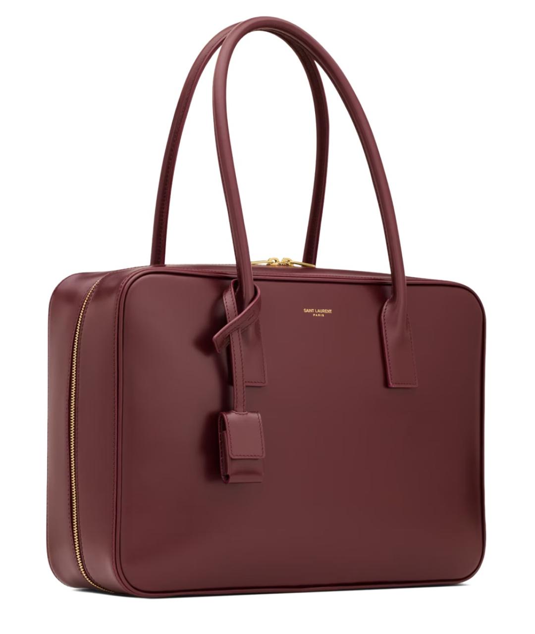 SAINT LAURENT Бордовая кожаная сумка тоут, фото 5