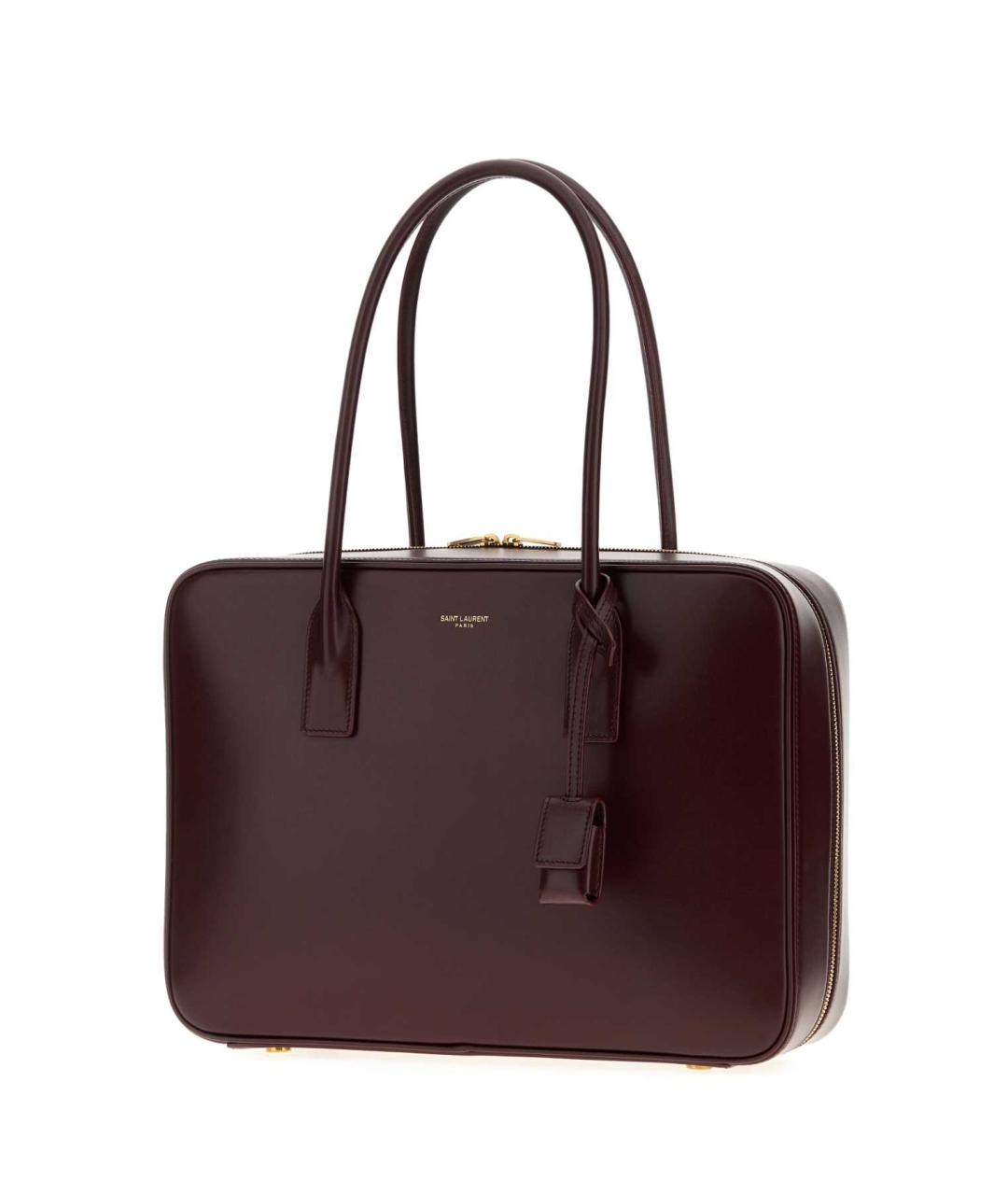 SAINT LAURENT Бордовая кожаная сумка тоут, фото 2