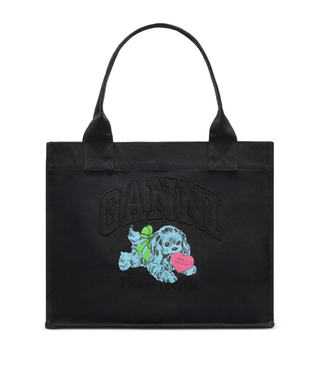 GANNI Черная хлопковая сумка с короткими ручками, фото 1