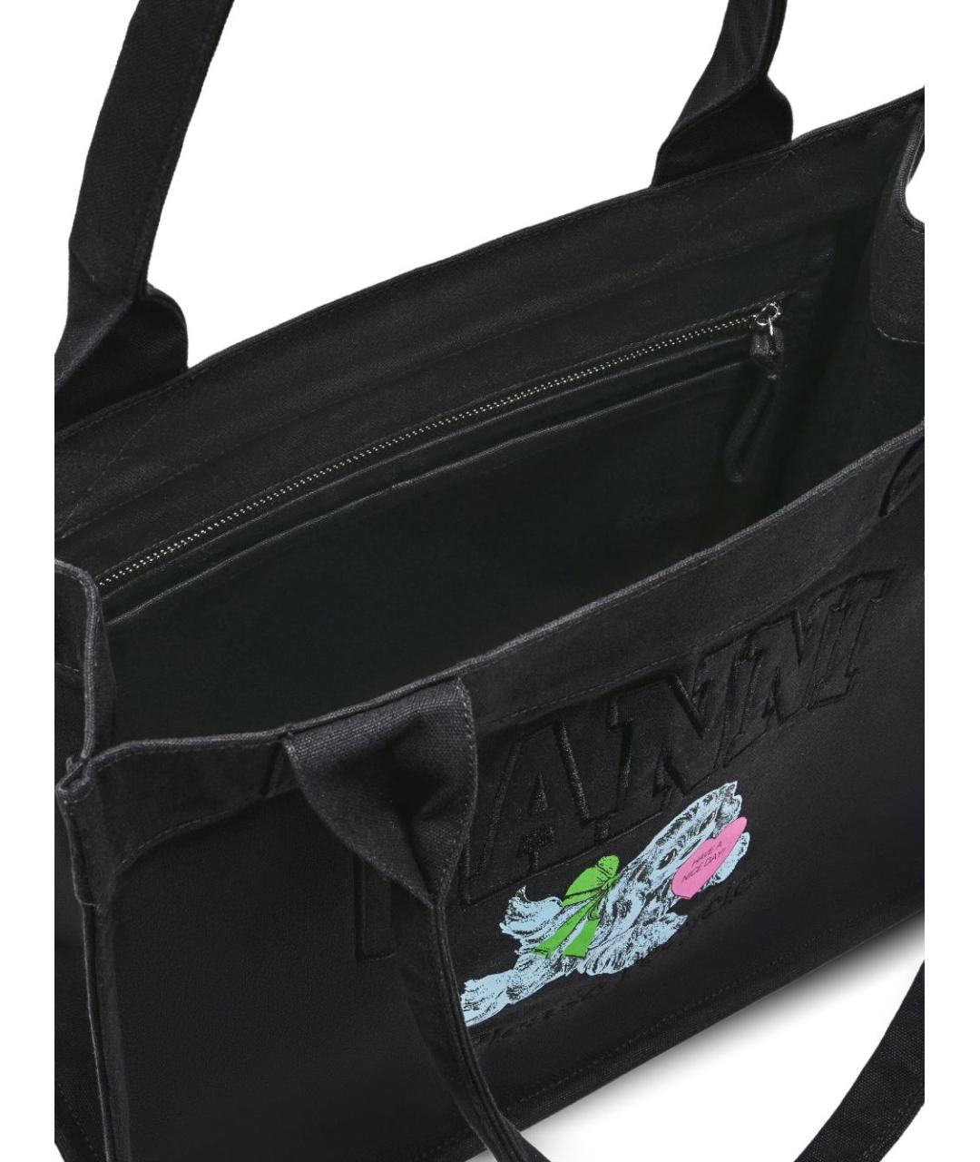GANNI Черная хлопковая сумка с короткими ручками, фото 3