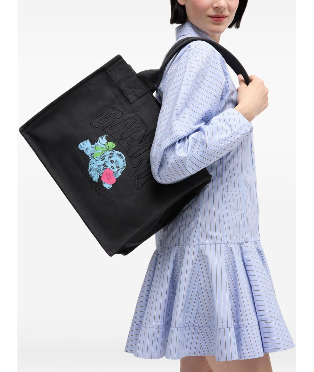 GANNI Черная хлопковая сумка с короткими ручками, фото 2