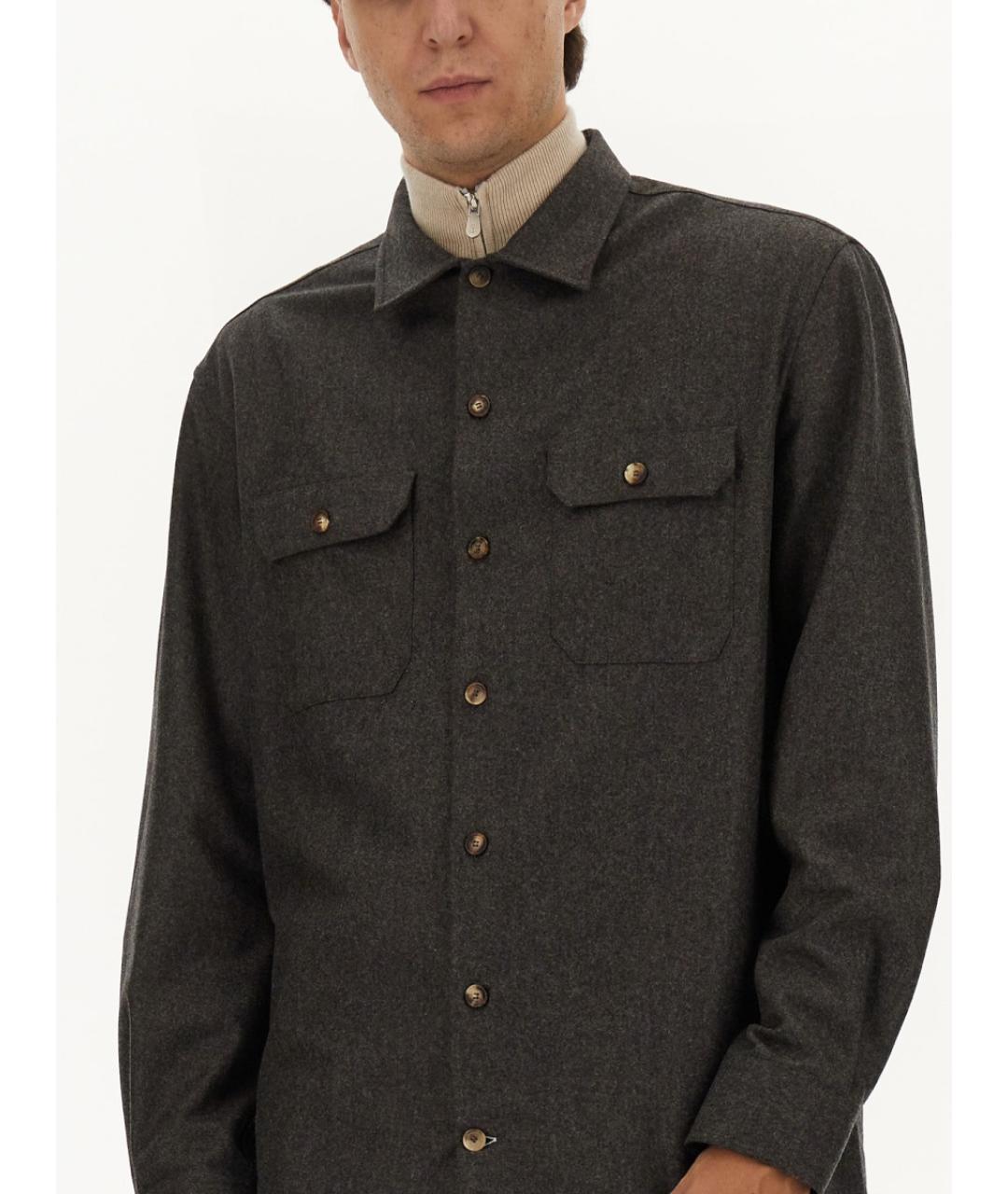 BRUNELLO CUCINELLI Коричневая шерстяная кэжуал рубашка, фото 4