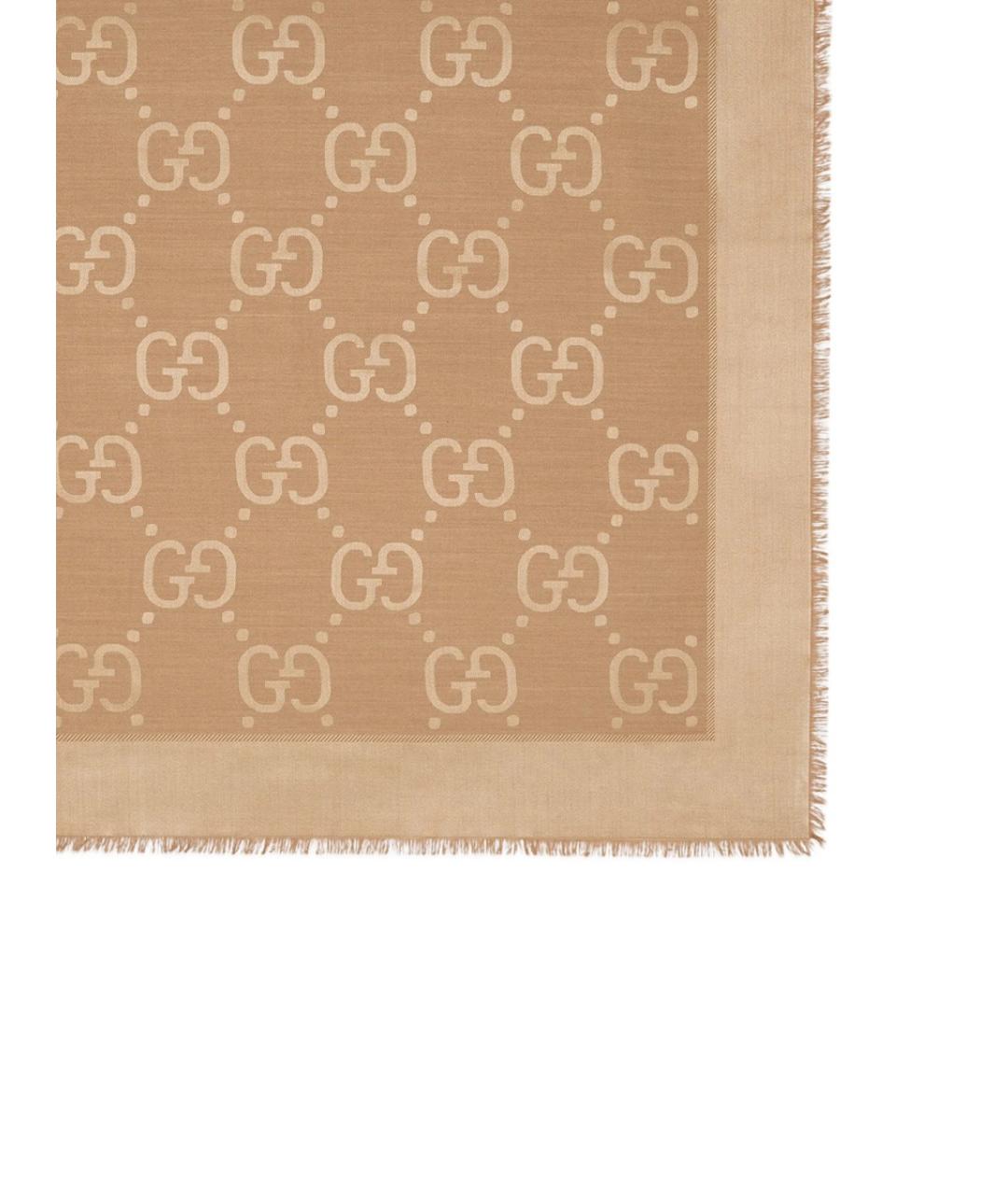 GUCCI Бежевый шелковый платок, фото 3