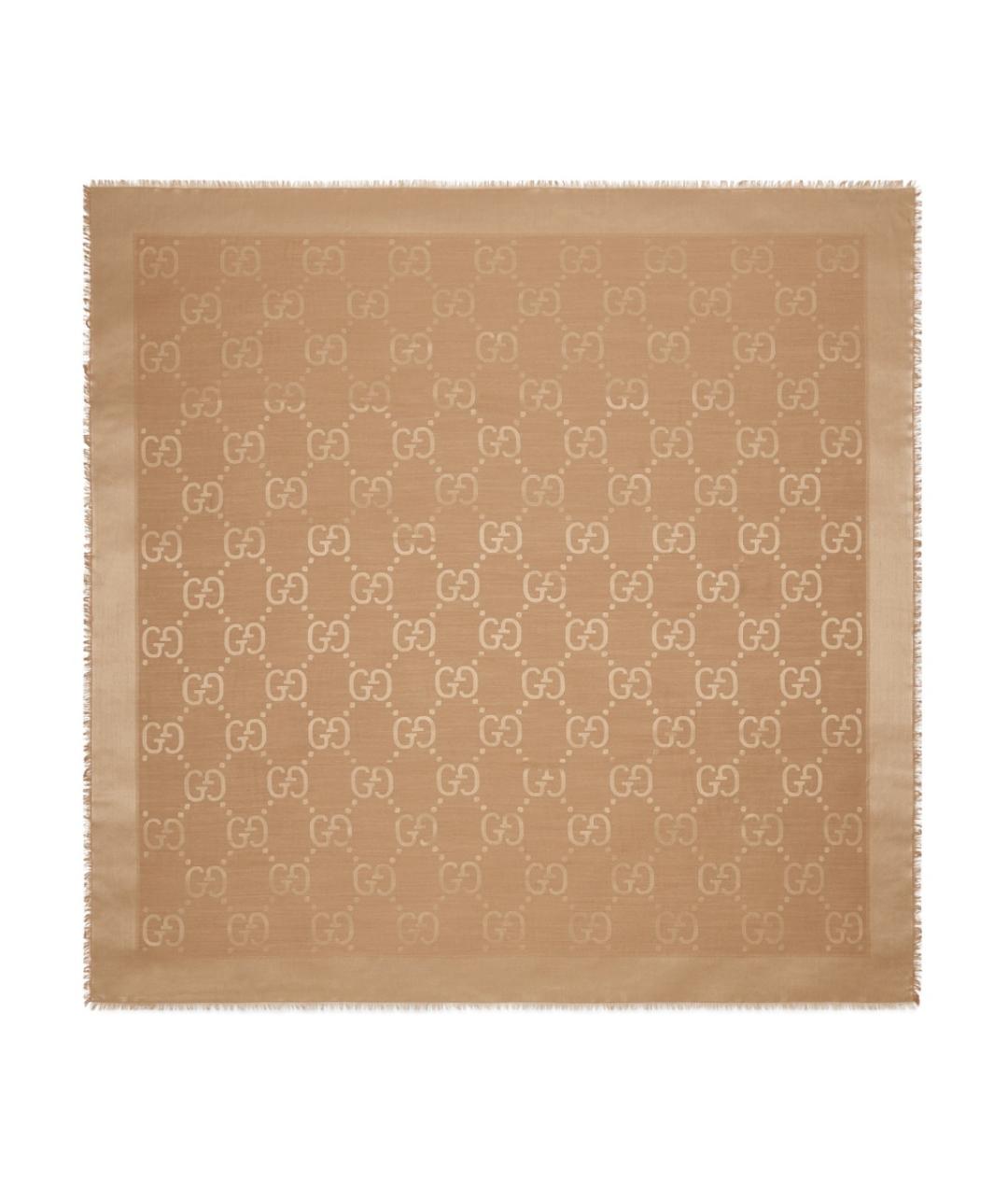 GUCCI Бежевый шелковый платок, фото 2