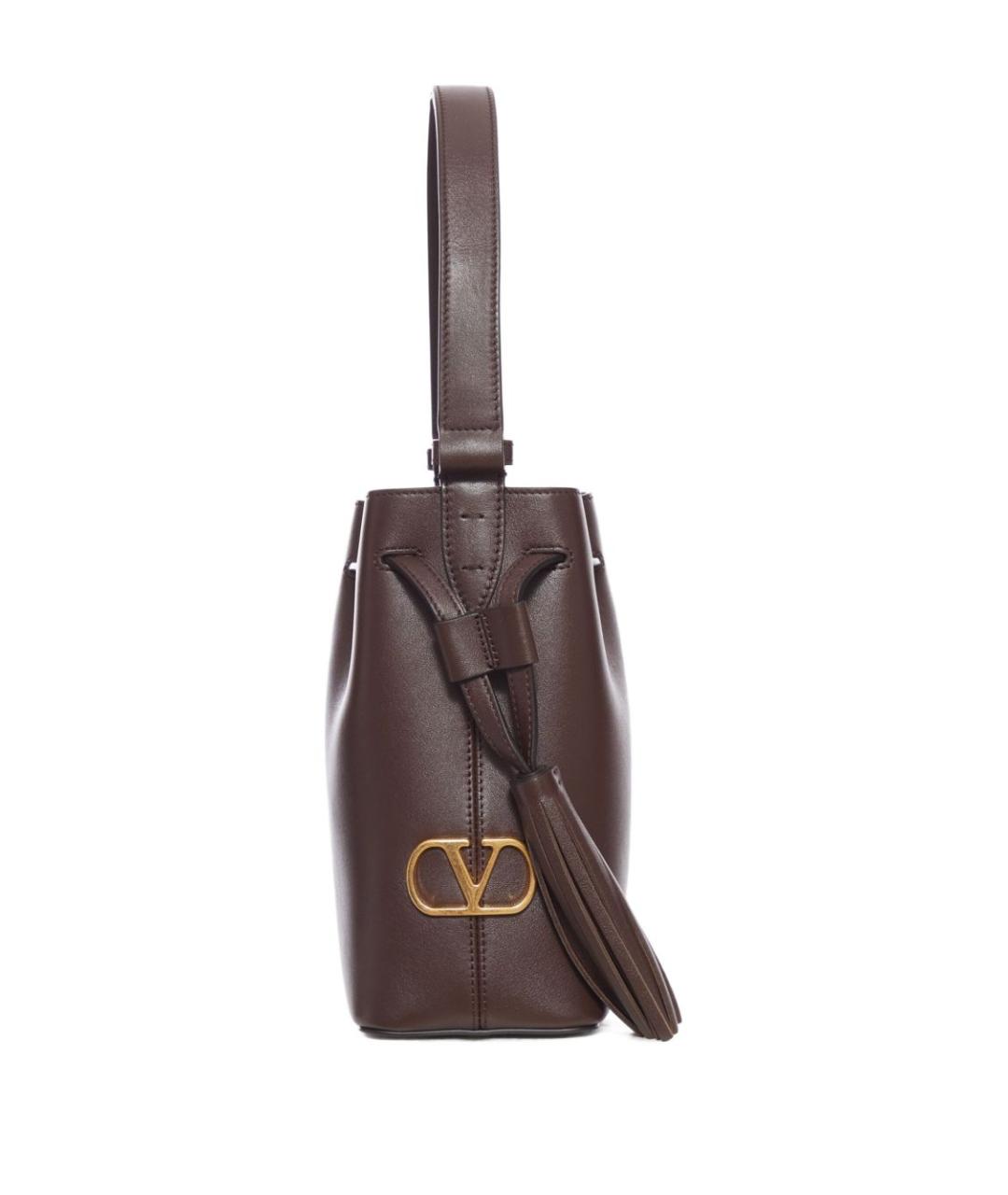 VALENTINO Коричневая кожаная сумка с короткими ручками, фото 4